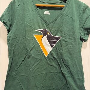 Green V-Neck T-Shirt with Penguin Logo